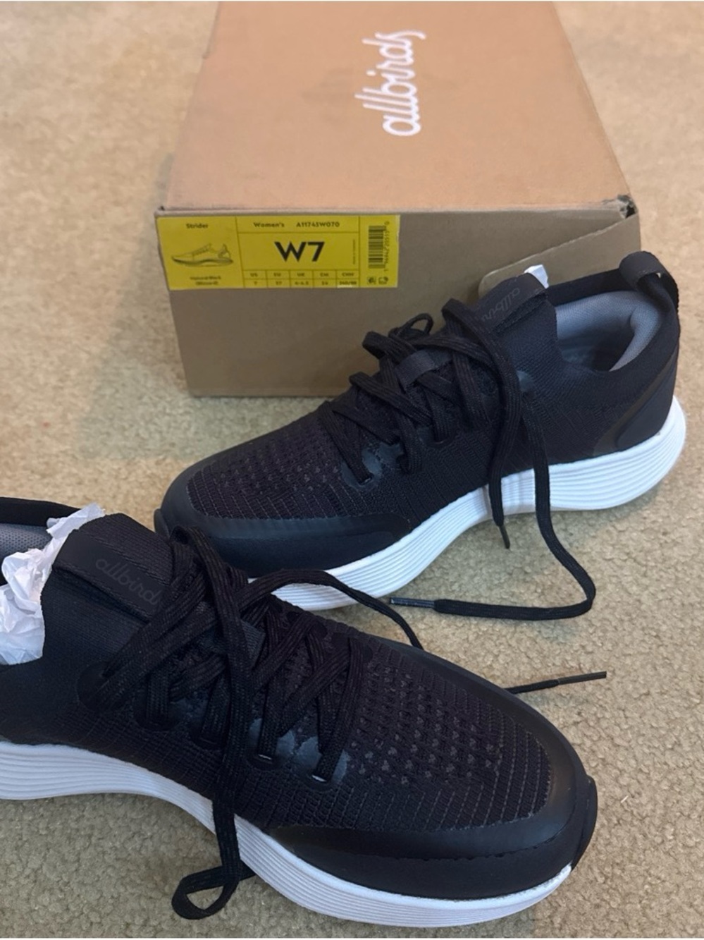 allbirds Women's Black Knit Sneakers with White Platform Sole